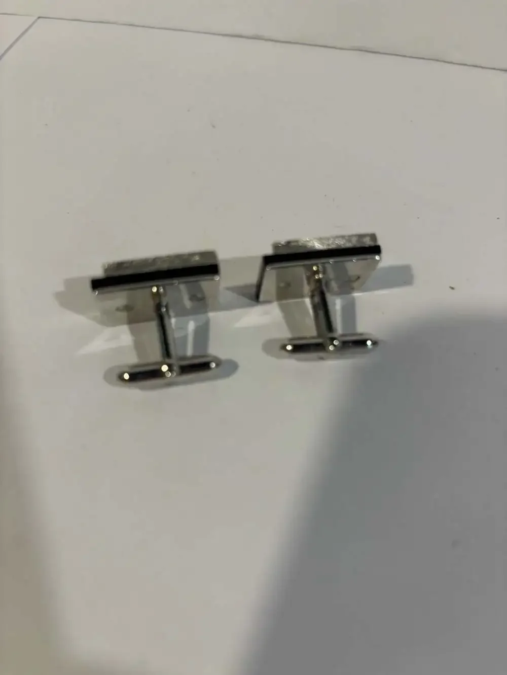 Vintage Swank Initial K Monogram Cufflinks Silver Tone and Black Rectangular